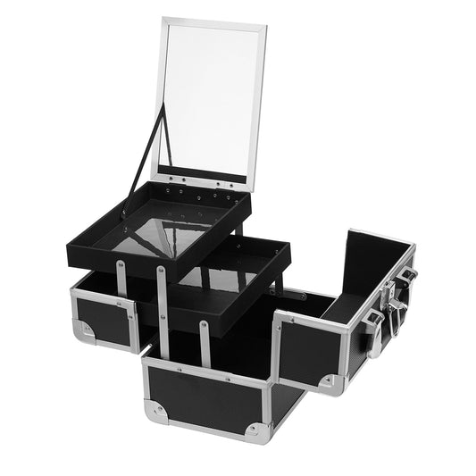 Portable Makeup Case with Mirror 2 Trays Make-up Suitcase Travel