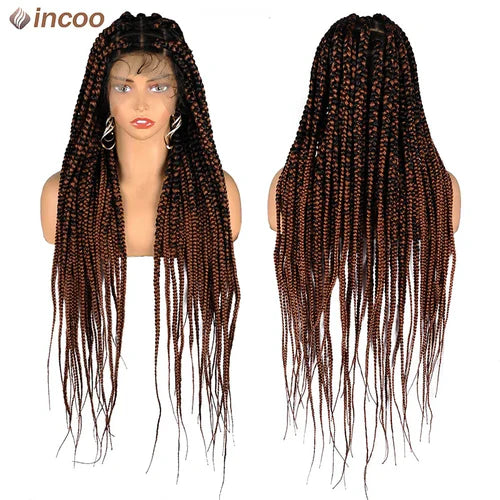 Synthetic Large Box Braided Wigs Jumbo Knotless Full Lace Front Wigs