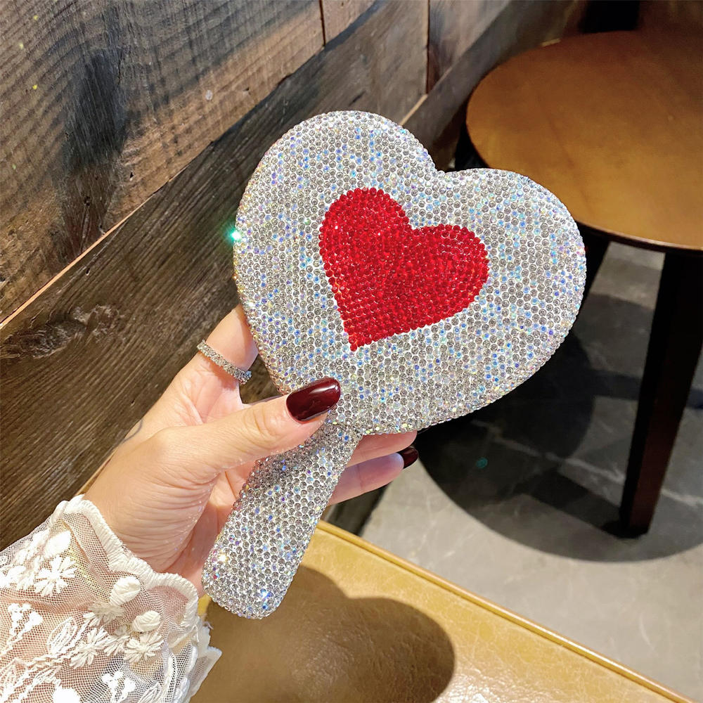 Rhinestone Heart Hand Mirror