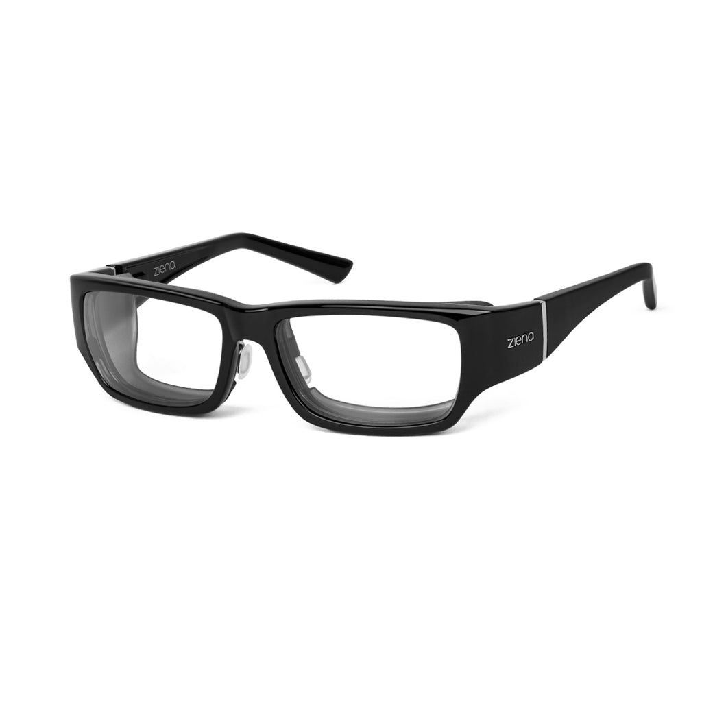 Ziena Seacrest in Glossy Black Frame with Black Eyecup and Clear Lens profile view