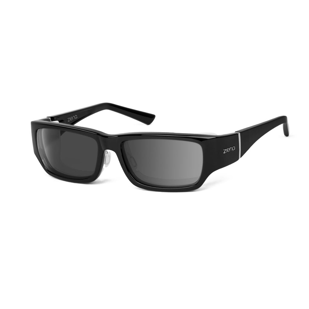 Ziena Seacrest in Glossy Black Frame with Frost Eyecup and Polarized Grey Lens profile view