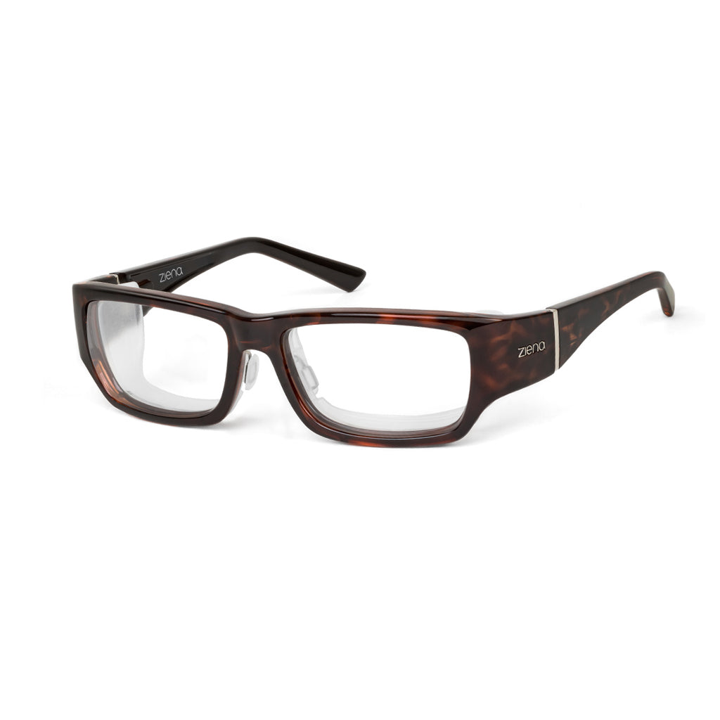 Ziena Seacrest in Tortoise Frame with Frost Eyecup and Clear Lens profile view