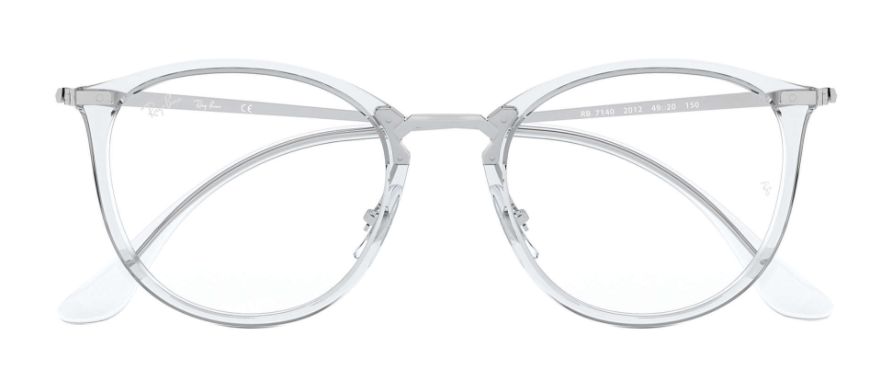 ray ban 7140 round shape clear transparent eyewear glasses frame unisex man woman plastic acetate stainless steel temples front view