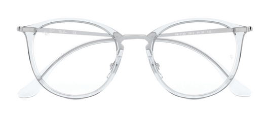 ray ban 7140 round shape clear transparent eyewear glasses frame unisex man woman plastic acetate stainless steel temples front view