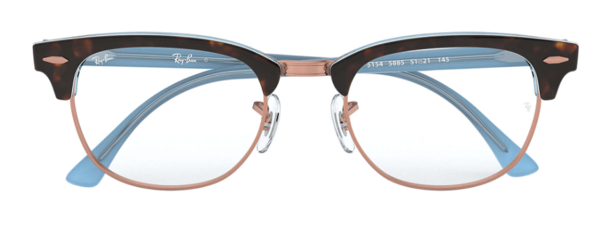 ray ban 5154 clubmaster optical glasses female male unisex iconic classic 5885 havana light blue rose gold front view